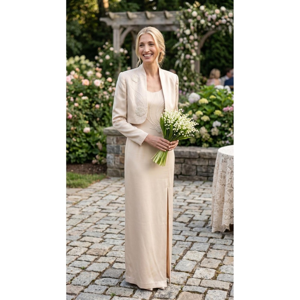 Rimini by Shaw Champagne 100% Silk Beaded Gown‎ and Jacket 6 Caroline Bessette